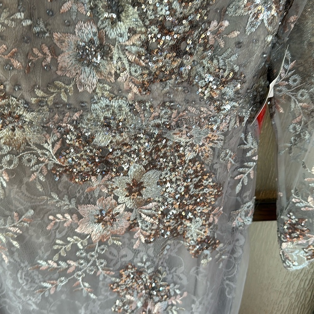 Mac Duggal EMBELLISHED V NECK ILLUSION LONG SLEEVE GOWN size 10 $698 sold out - Picture 10 of 17